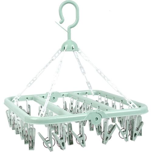 32 Clips Folding Clothes Hanger Children Adults Clothes Dryer Windproof Socks Underwear Plastic Drying Rack