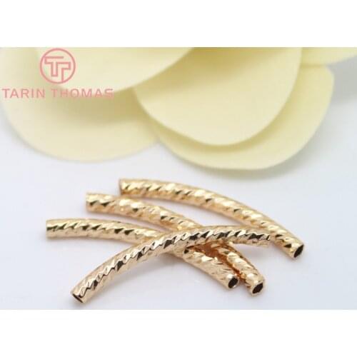 6PCS 2x20MM 24K Champagne Gold Color Plated Brass Curved Tube for Bracelet Making High Quality Diy Jewelry Accessories