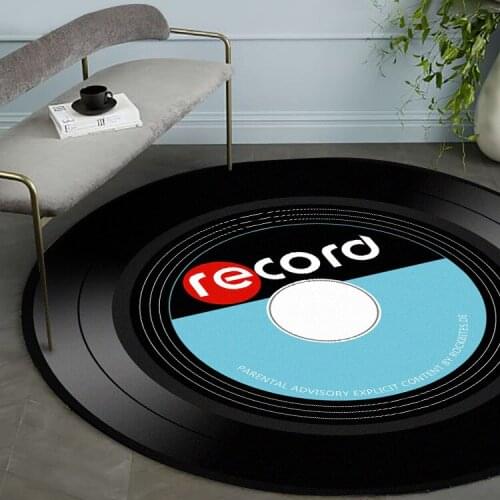 3D Fashion Personality Vinyl Record Printing Red Blue Round Non-slip Floor Mat Carpet