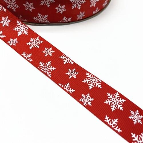 5 Yards/lot 25mm Christmas Ribbon Printed Snowflake Grosgrain Ribbon for Gift Wrapping Wedding Decoration Hair Bows DIY #RoLi