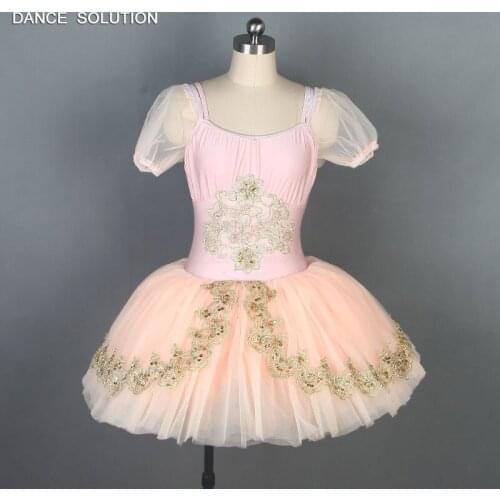Puff Sleeve Ballet Tutu Pre-Porfessional Ballet Dance Costume Pancake Tutu Girl & Women Peach Color Ballet Dance Tutus BLL060