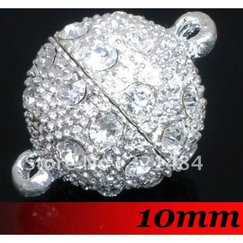Free Ship! 10mm 50PCS Silver Plated Round Rhinestone Crystal Hook Magnetic Clasps Jewelry Findings