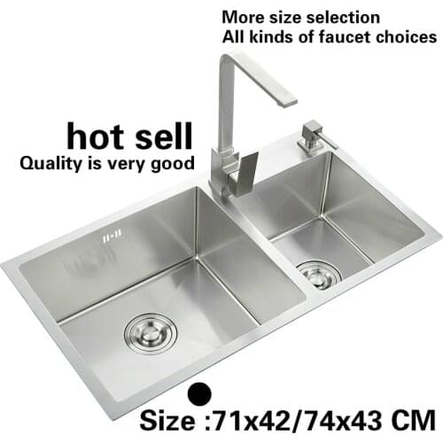Free shipping Fashion kitchen sink durable 304 stainless steel 3 mm hand made double groove hot sell 71x42 / 74x43 CM