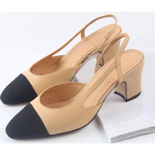 Beige Black Leather Gladiator Sandals Summer Office High Heels Woman Back Strap Pumps Casual Womens Shoes Plus Size 35-41