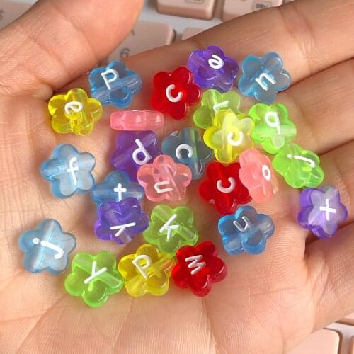 100pcs/lot 11x4mm Mix Transparent Alphabet Acrylic Bead Flower Letter Beads For Jewelry Making DIY Spacer Kids Necklace Bracelet