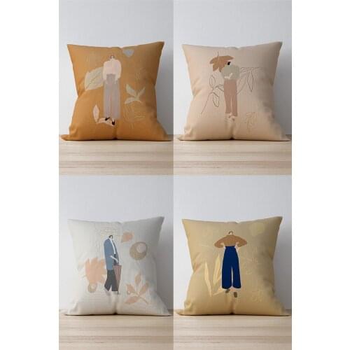 Double Side Printed Ladies Portrait Pattern 4'Lü Suede Pillow Decorate Case Good Quality Stylish Home Garden Room Kitchen Gift Convenient Decorative Modern