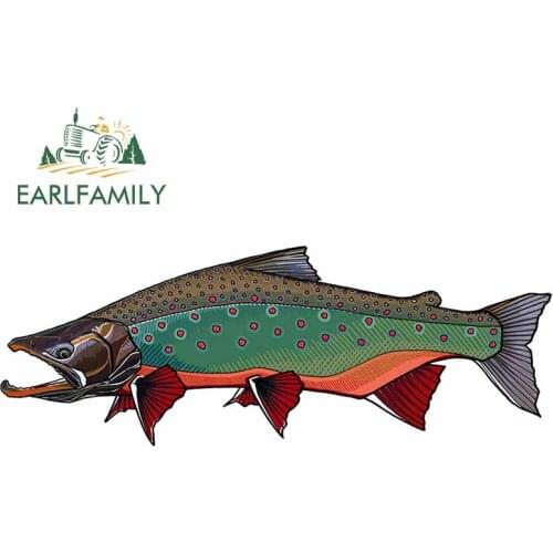 EARLFAMILY 13cm x 4.9cm for Green Fish Red Pattern Cartoon Car Stickers RV Windshield Windows Scratch-Proof Refrigerator Decal