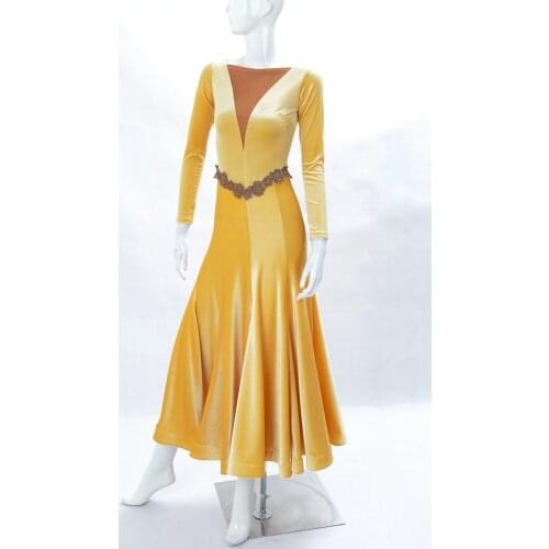 Exotic dance ballroom dance before and after the big V perspective long sleeved velvet big modern dress W15064