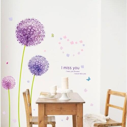 Purple Dandelion Wall Stickers Romance Decoration For Living Room Bedroom Home Decoration