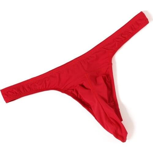 Hot Men Sexy Lingerie Breathable Elephant Nose Underwear G-string Male T-back Thongs Low Waist Elastic U Convex Big Penis Pouch