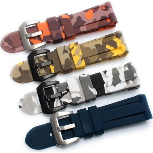 24mm Camouflage Diver Rubber Silicone Watch Band PVD Tang Buckle Strap Replacement Fits for Panerai Luminor