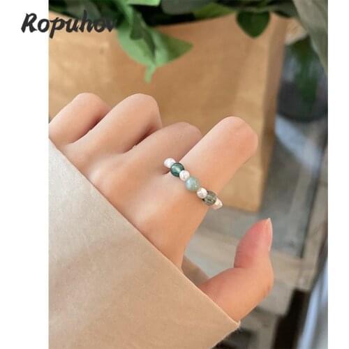 Ropuhov 2021 New 925 SilverKorea Simple Temperament Pearl Ring Female Ins Wind Celebrity Green Natural Stone Ring Wholesale