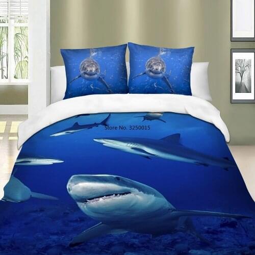 Big Shark Animal Bedding Set HD Print Marine Fish Duvet Cover Set Twin Full Queen King 3PCS Customize Bedding