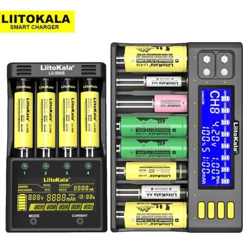 LiitoKala Lii-S8 Lii-500 Battery Charger Li-Ion 3.7V NiMH 1.2V Li-FePO4 3.2V IMR 3.8V charger for 18650 26650 21700 26700 AA AAA