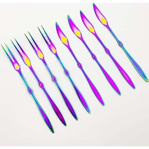 Stainless Steel Heart Cake Dinnerware Set Multicolor Cake Knife Dessert Fruit Forks Tableware Butter Knife Kithenware 8 pcs/set