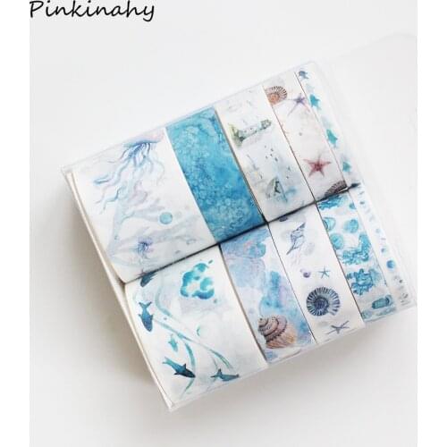 10 pcs/Set Whale Ocean junkJournal Washi Tape Set Adhesive Tape DIY Scrapbooking Sticker Label Masking