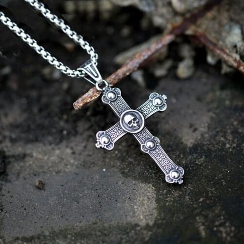 New Mens Skull Cross Pendant Black 316L Stainless Steel Religion Necklace Gothic Biker Motorcycle Band Men Simple Jewelry Gift