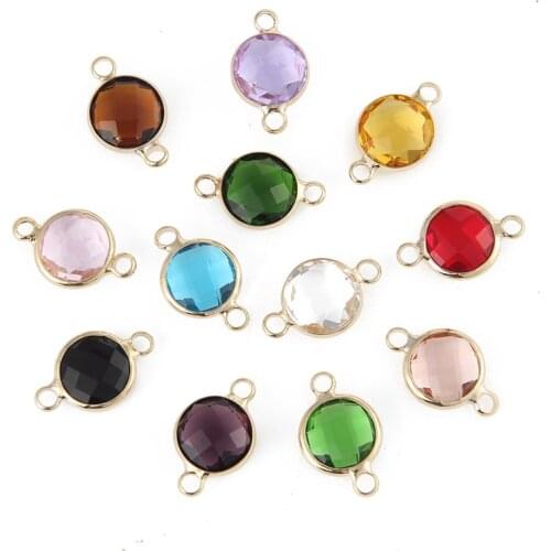 New Design 10mm Gold Color Crystal Birthstones Connector Charms Stone For Jewelry Making DIY 20pcs