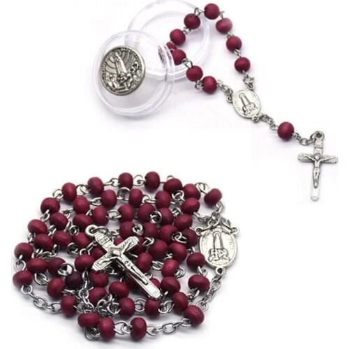 2PCS/Set 4*5mm Beads Red Rosary Necklace Religious Women Rosary Necklace With Bracelet Jewellery Set For Mother