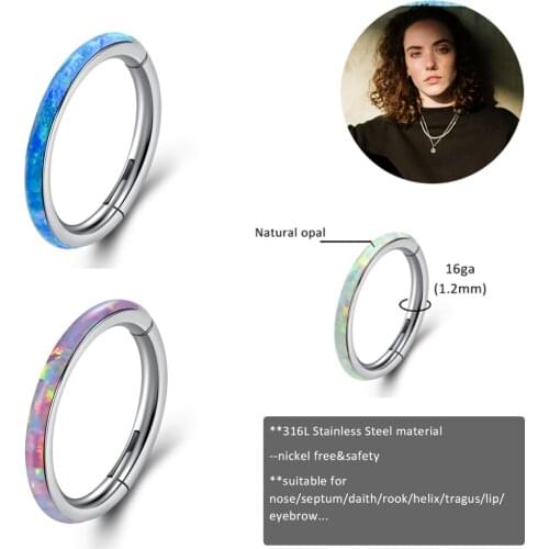 Half-circle Piercing Side-adhesive Opal Link Split Ring Multifunctional Nose Ring/White Op17 for Loose/Daith/Rook/Helix/Tragus