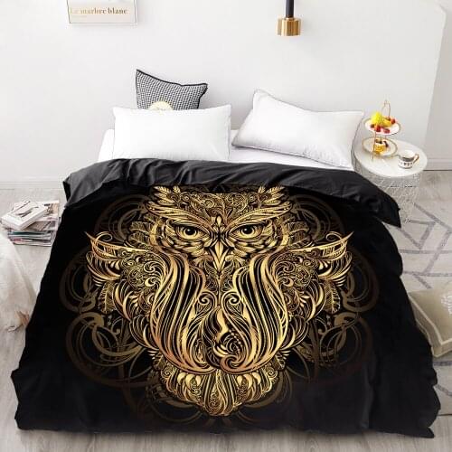 3D HD Digital Printing Custom Duvet Cover,Comforter/Quilt/Blanket case Queen King Bedding 220x240,Bedclothes Golden owl