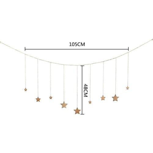 Home decoration pendant metal chain wooden star hanging decoration bedroom headboard decoration