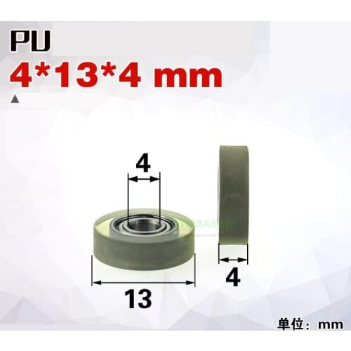 1pcs 4*13*4mm coated polyurethane PU wheel, mute and transparent, 683 bearing pulley, Printer banknote machine roller wheel