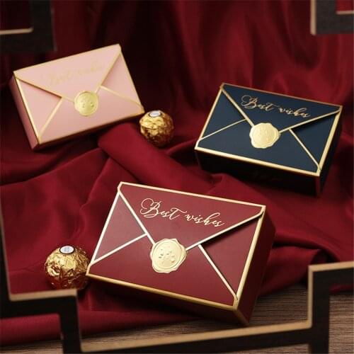 Simple Creative Bronzing Gift Box Packaging Envelope Shape Wedding Candy Bags Cosmetic Packaging Box Birthday Party Supplies