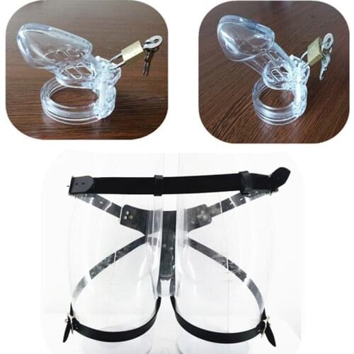 Transparent Chastity Cage Plastic CB6000 CB6000S Male Wearable Cock Cage with 5 Base Rings Penis Cage Adult Game for Men G7-3-16