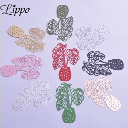 30pcs AB6376 33*48mm Imaginative Green Monstera Leaf Charms Earring Pendant Brass Rose Gold Color Plant Leaves Jewelry Pendant