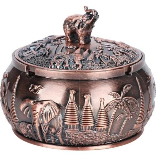 Funny Ashtray Lucky Elephant Vintage Decorative Windproof Ashtray with Lid Zinc Alloy Metal Unique Metal Portable Cigar Ashtray