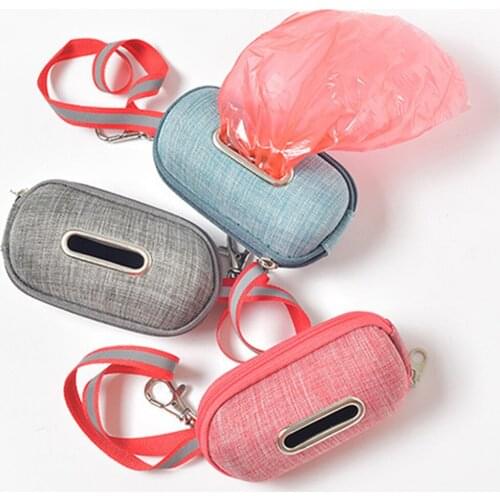Reflective Waste Bag Linen Portable Dog Poop Pick Up Bag Holder Pouch Portable Dog Poop Waste Bag Holder with Rope