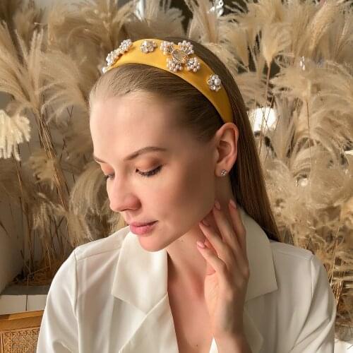 Vintage Women Hairband Hair Accessories Baroque Rhinestone Crystal Headband Simulated Pearl Hair Band For Wedding Party Jewelry