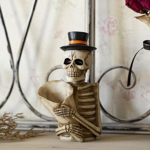 Fun Halloween Skull Statue Pen Holder Wall Mounted Resin Storage Box Home Office Desk Decor