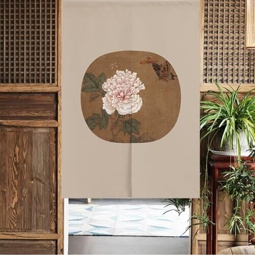 Lotus door curtain Chinese style sheltered fabric kitchen half curtain partition curtain Velcro without punching rod sling