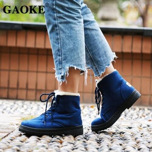 Woman Winter Shoes 2020 Woman Boots Lace Up Rubber Ankle Boots Woman Platform Rubber Boots Low Heels Winter Warm Snow Boots