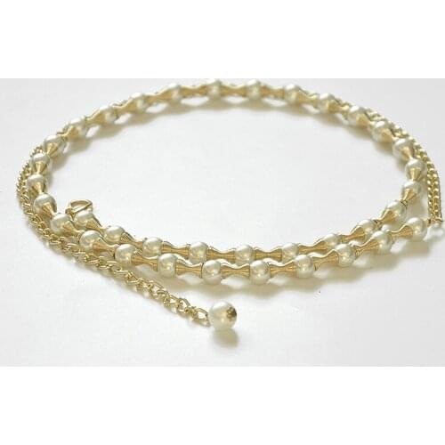 Womens Belly Dancing Belt New Cross-border Pearl Waist Belt Loinchain Stitch Sweet Waistchain Rope Sweet Lady Dress Belt D-0240