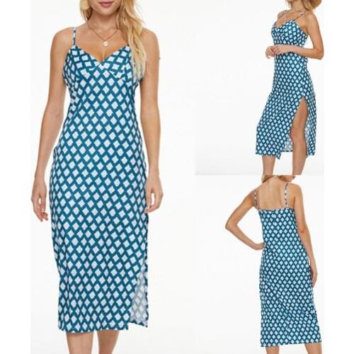 Lady Sexy Plaid Sleeveless Backless Dress Summer Suspender Dress Split for Office