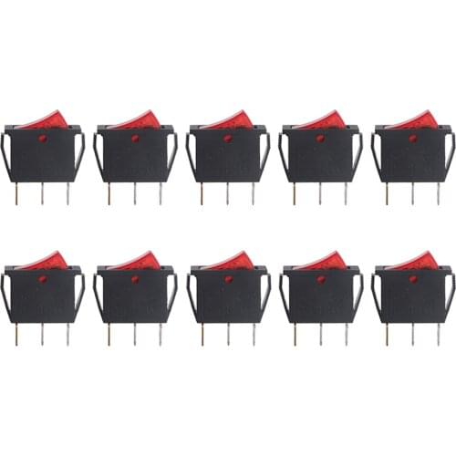 10PCS Red Light SPST ON/OFF Snap in Boat Rocker Switch 3Pin 15A/250V 20A/125V AC