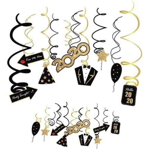 30PCS 2020 Year Swirl Decoration Creative Glitter Party Swirl Hanging Swirl for New Year Photography props festival Decor