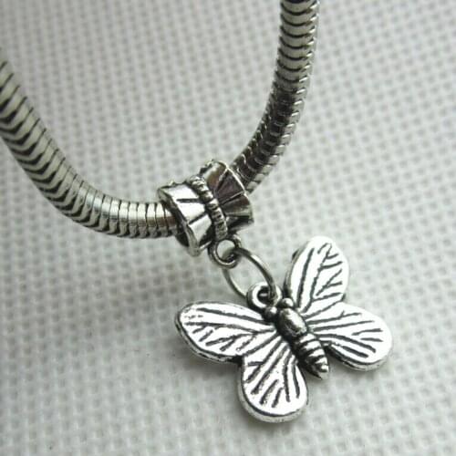 50pcs/lot butterfly charms hanging charm big hole pendant beads charm fit pando bracelet diy jewelry dangle charms