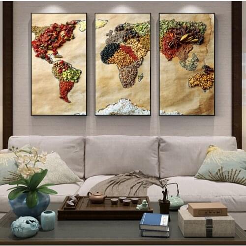 5D diamond painting cross stitch 3 pcs Vintage World Map DIY square drill full embroidery mosaic Modern The Whole Grain Pop Art