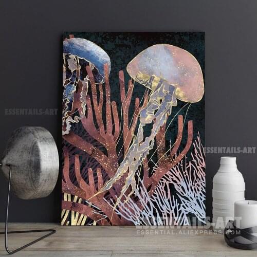 Nordic Abstract Metallic Coral Shellyfish Canvas Wall Art Painting Decor Bedroom study Living kid Room Home Decoration Prints