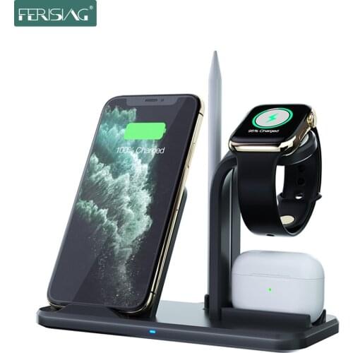 FERISING 4in1 Wireless Charging Stand For Apple Watch 5 4 3 2 1 iPhone 11 X XS XR 8 Airpods Pro 10W Qi Fast Charger Dock Station