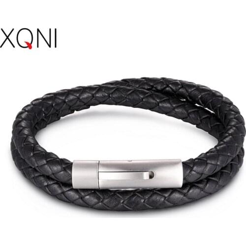 XQNI Double Wrap Around Wrist Size Mens Leather Bracelet 3 Different Needs For Mens Business Simple Accessories Retro Color