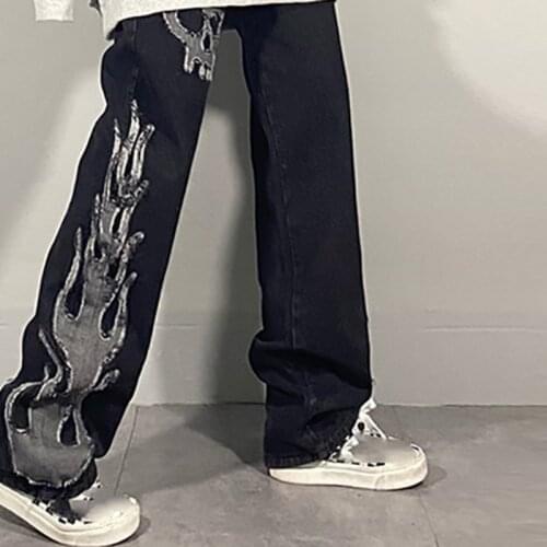 Skull Embroidery Wide Leg Pant Casual Fashion High Street Pants 2021 Summer Hip Hop High Waist Button Loose Harajuku Men Pant