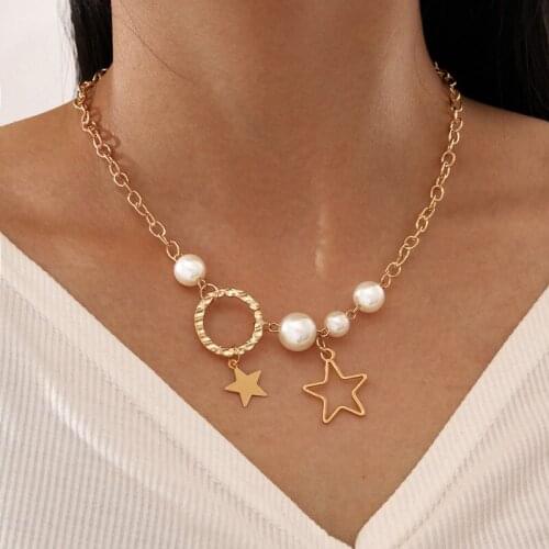Women Fashion Imitation Pearl Star Pendant Necklace for Women Clavicle Chain Gold Necklace Jewelry Gifts