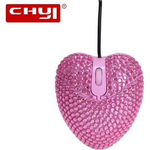 CHYI Cute Pink Heart Diamond Design Mini Mouse For Gilr Gift USB Optical Wired Mice 1000 DPI 3D Computer Office Mause For Laptop