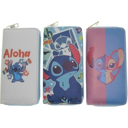 Disney New Stitch Pooh PU Long Zipper Wallet Cute Girl Gift Coin Purse Wallet Money Purse