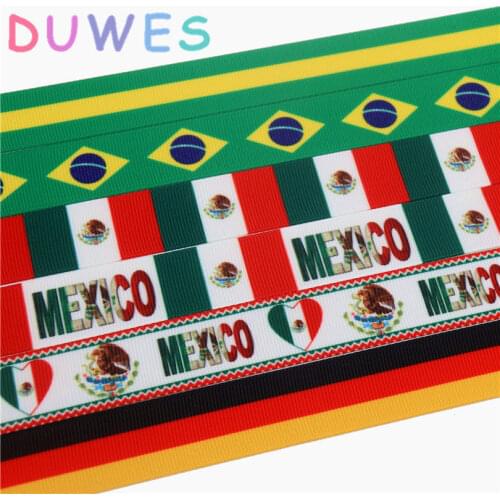 DUWES 7/8'' Free shipping brazil mexico gemany flag printed grosgrain ribbon Accessory hairbow headwear DIY decoration 22mm D759